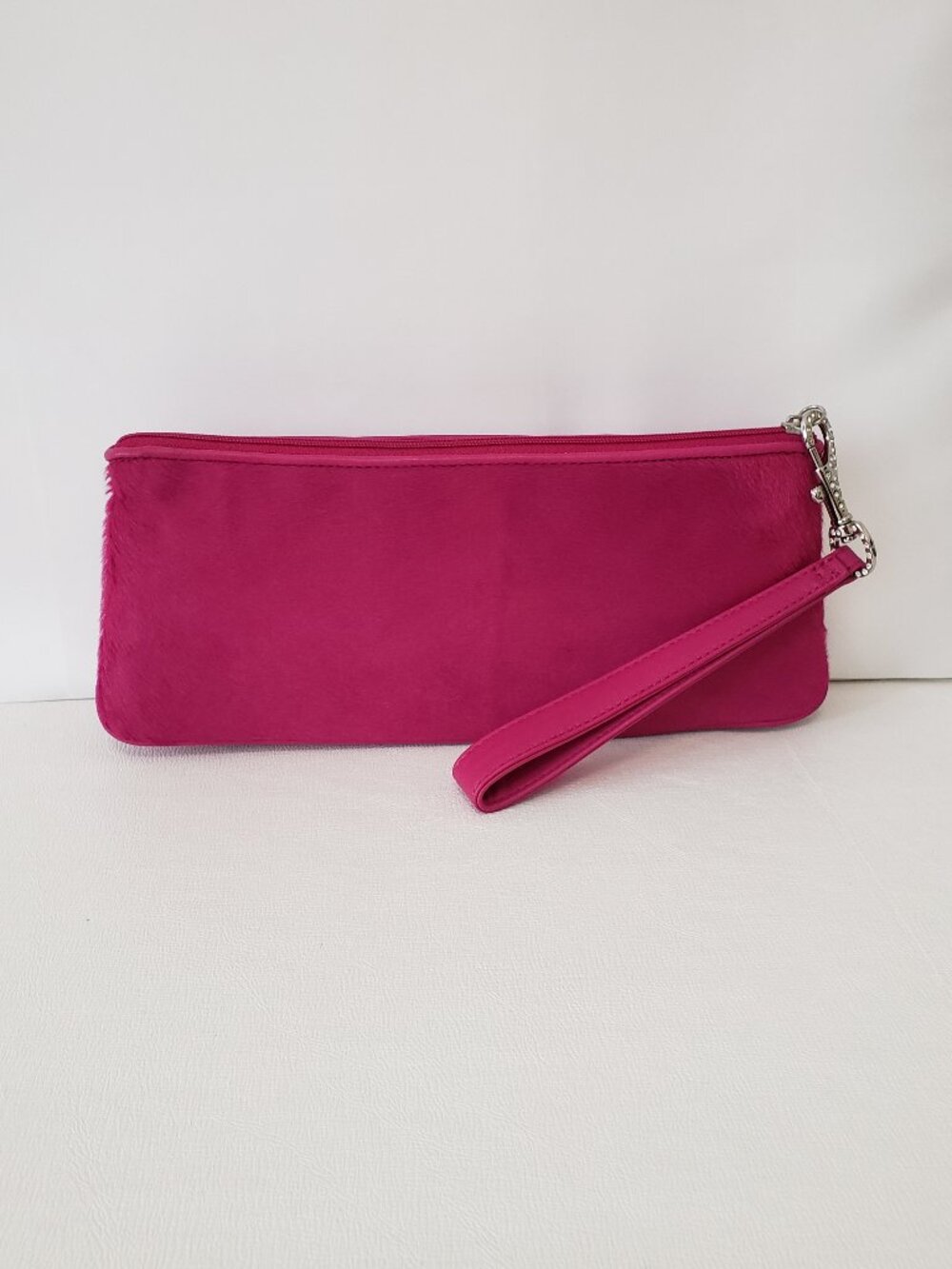 Donald J Pliner Fuchsia Calf Hair Wristlet Clutch Removable Strap